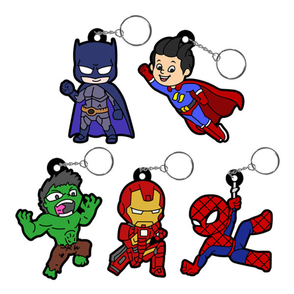 Llaveros Goma Superhéroes. 100 Unidades.