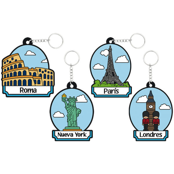 Llaveros Goma Ciudades. 100 Unidades.
