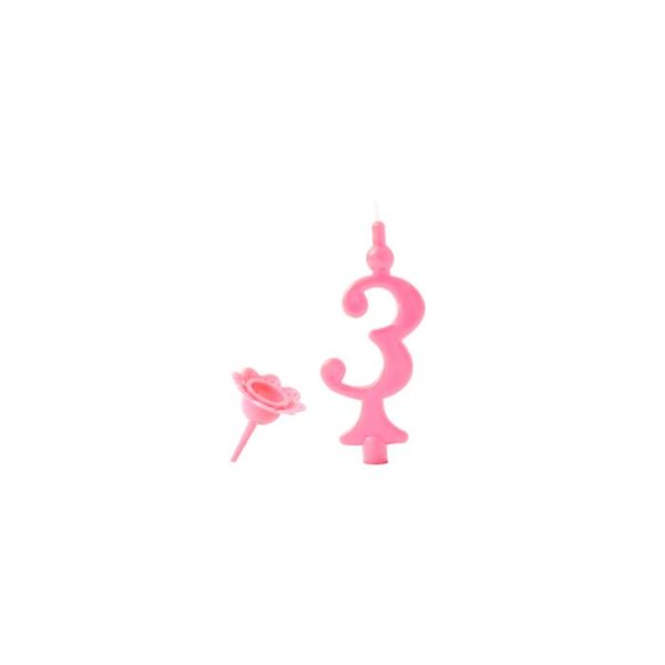 Vela número rosa 3