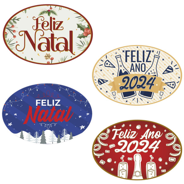 Letrero Ovalado Feliz 2024 Portugués. 84 unidades.